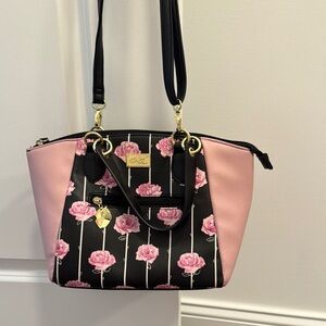 Betsey Johnson Pink and Black Floral Shoulder Bag